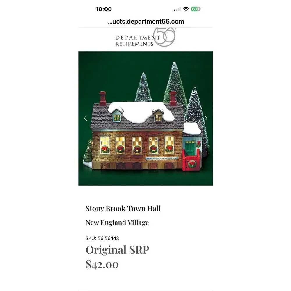 VTG Dept 56 Heritage Village Stoney Brook Town Hall New England Series RETIRED